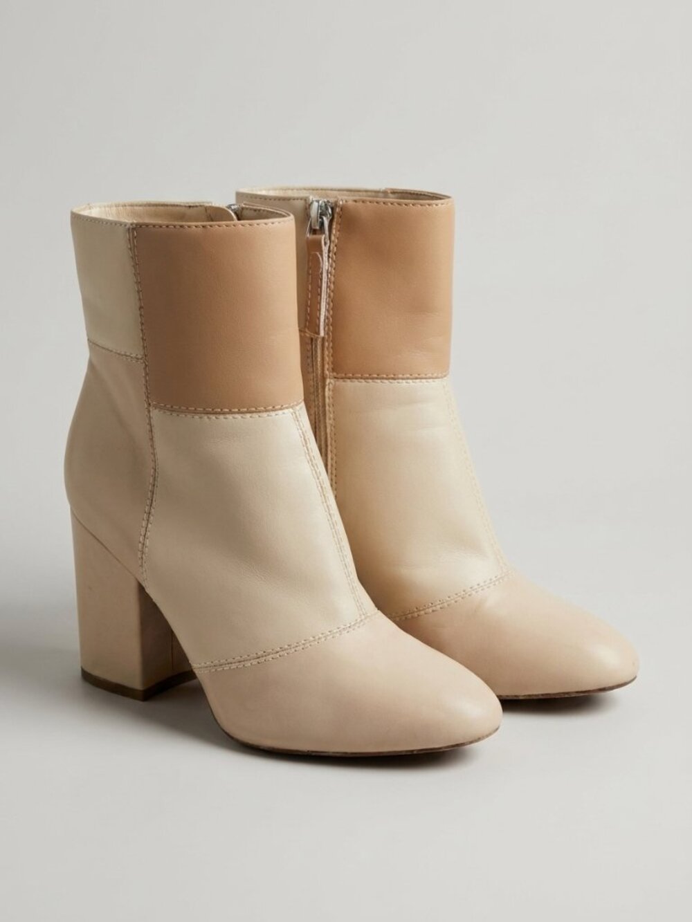 Madden Girl Nude Colorblock Block Heel Ankle Boots 6.5